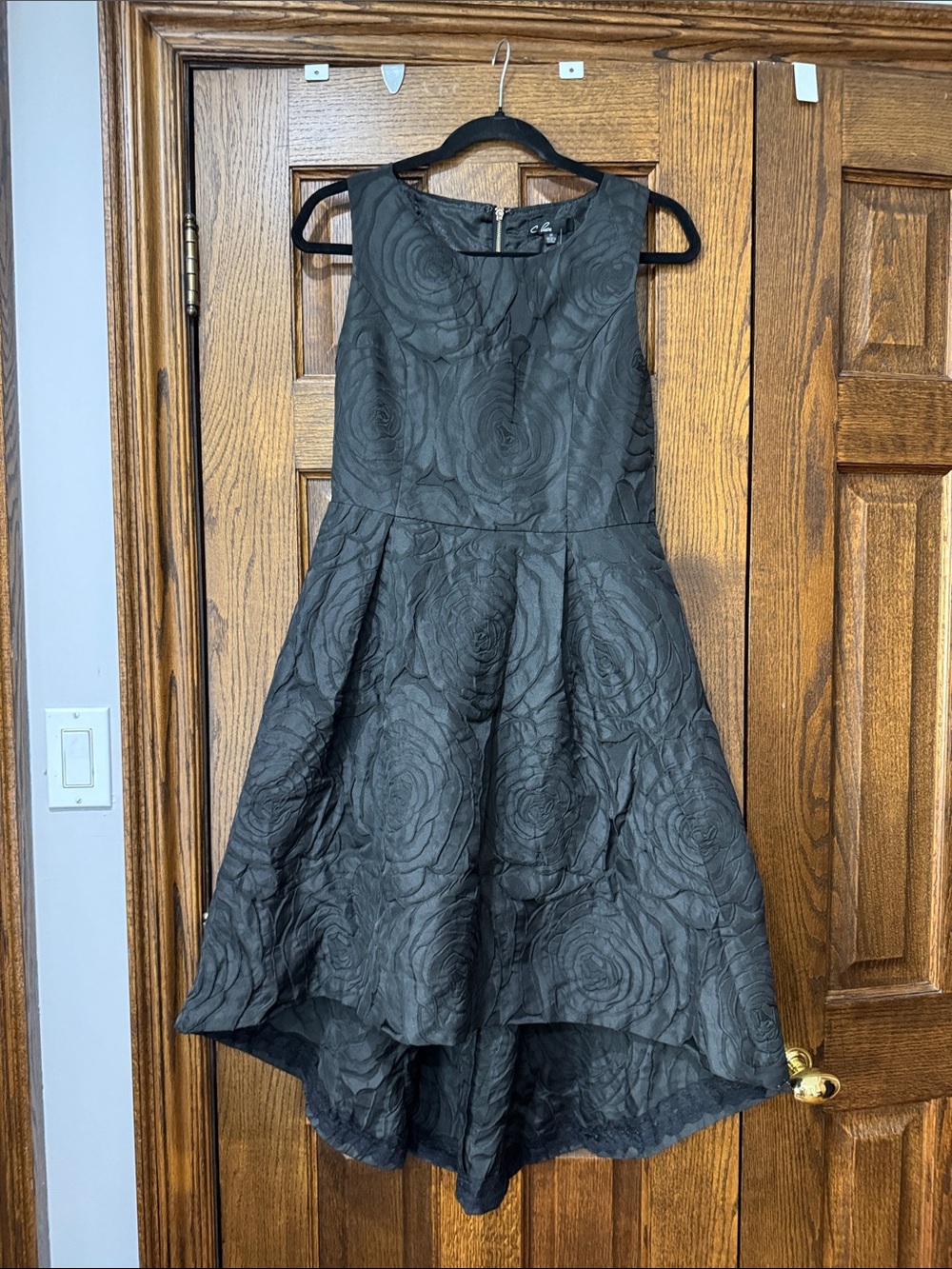 Black Rose-Textured Party Dress, thin material